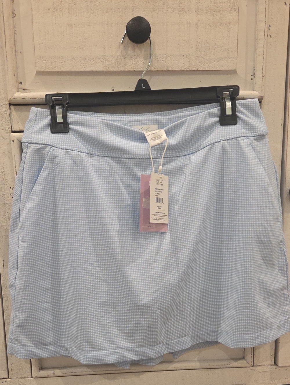 Greg Norman Collection Light Blue Gingham Mini Skort
